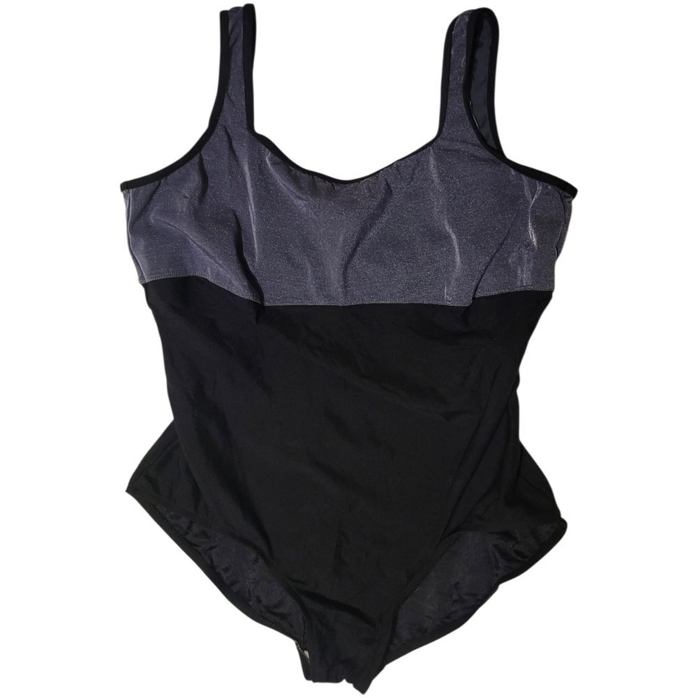 Beach Cabana One Piece Swimsuit Black & Silver Womens 3X